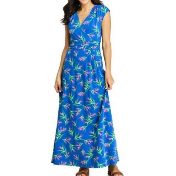NWOT Land's End Cotton-Modal Jersey Twist Faux Wrap Maxi Dress Floral Print - Picture 1 of 9